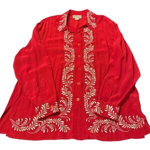 Diane Von Furstenberg 100% Silk Embroidered Blouse Size Large